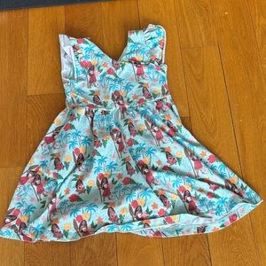 Girls' Aqua Tropical Print Sleeveless Casual Dress